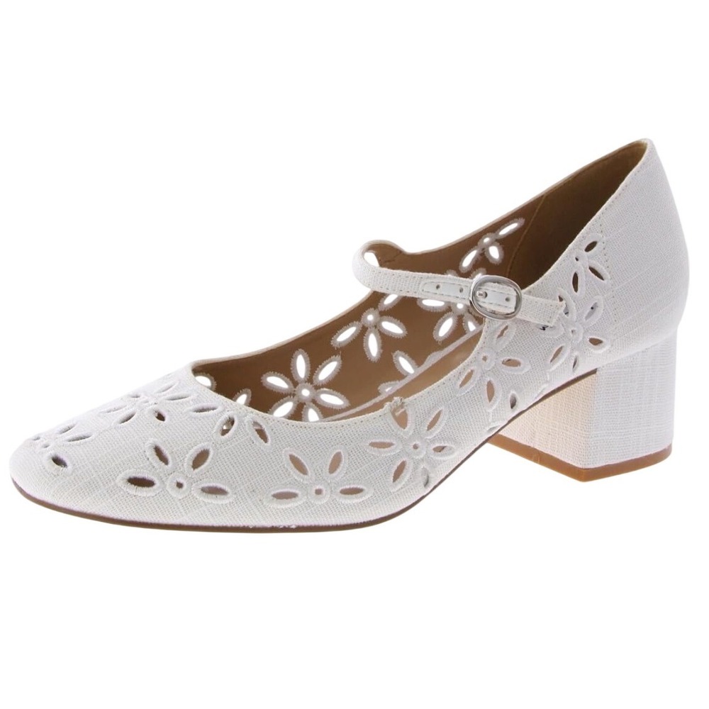 Steve Madden White Floral Hawke Eyelet Mary Jane Block Heels Women's Size 9M